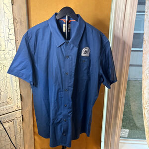 Simms Shop Blue Short Sleeve Button Up Fishing Pocket Shirt SZ 2XL